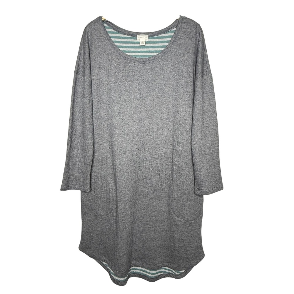 Caslon Women Gray Striped Pocket Tunic Dress Long‎ Sleeve Size L